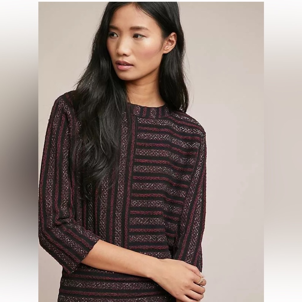 Anthropologie Akemi + Kin Celeste Metallic Striped Pullover Sweater Sz M Holiday